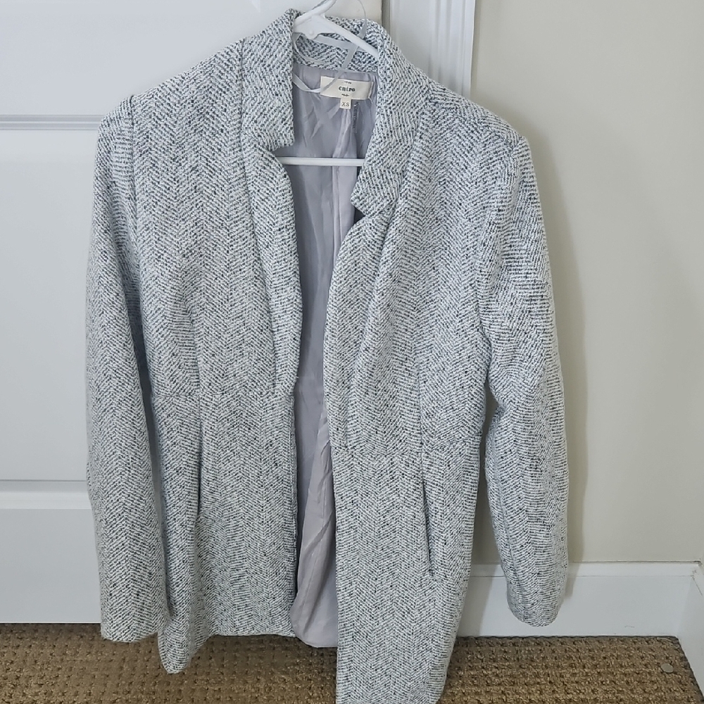 entro Gray and White Herringbone Blazer Jacket